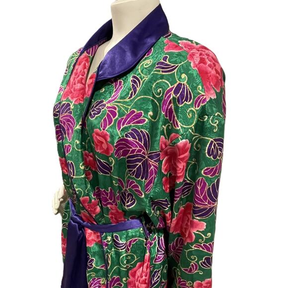 VTG Victoria's Secret Gold Label Robe M/L Floral Belted Green Pink Purple - Picture 9 of 16